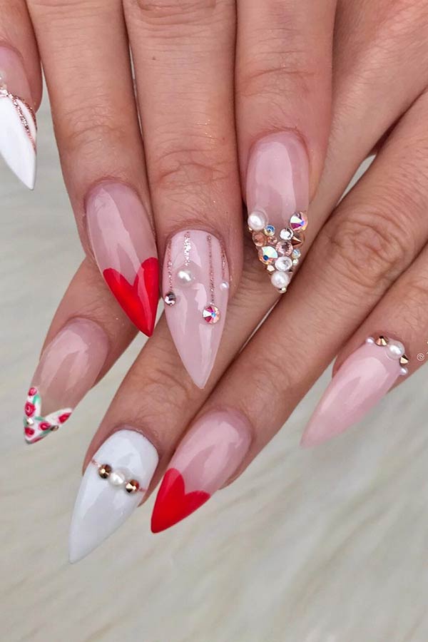 Stiletto Nails with Heart Tips