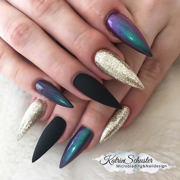 Mermaid Chrome Stiletto Nails