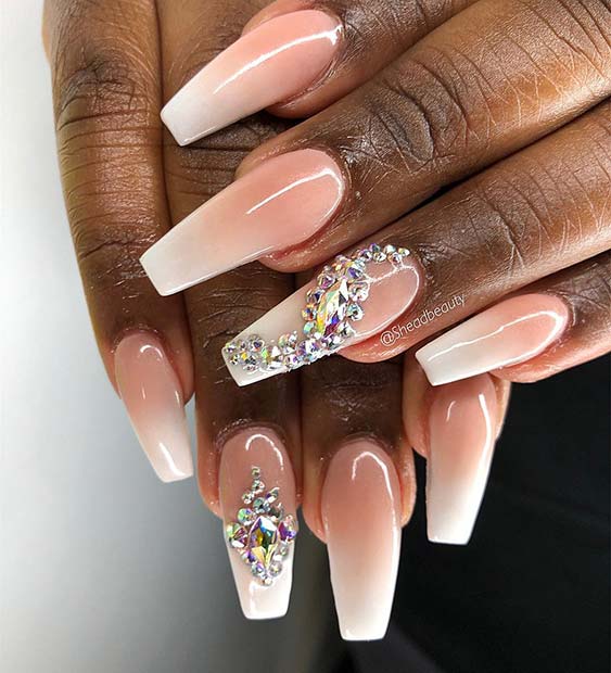Baby Boomer Nails with Crystal Accent Nails
