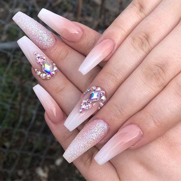 Ongles pailletés et Baby Boomer Ombre