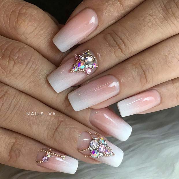 Ongles ombrés avec de beaux strass