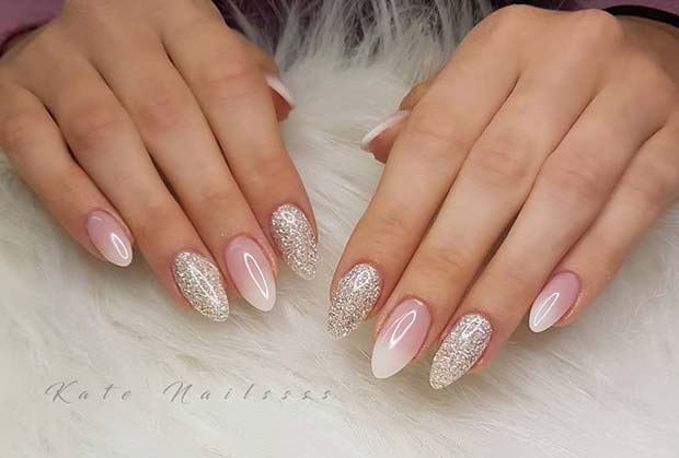 Silver Glitter και French Fade Nails