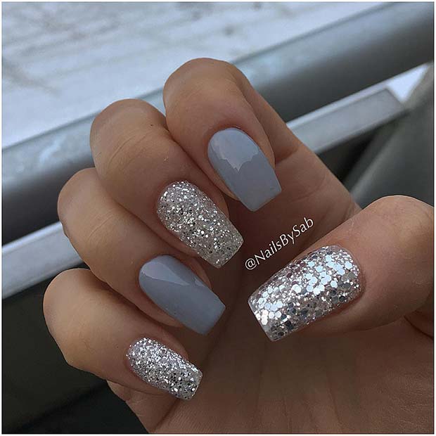 Ongles simples gris et scintillants