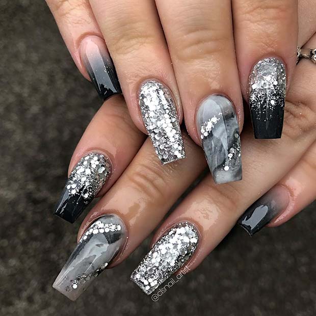 Glitzy Marble Nail Art για NYE