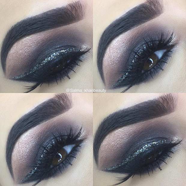 Idée de maquillage Black Smokey Eye avec une touche de paillettes