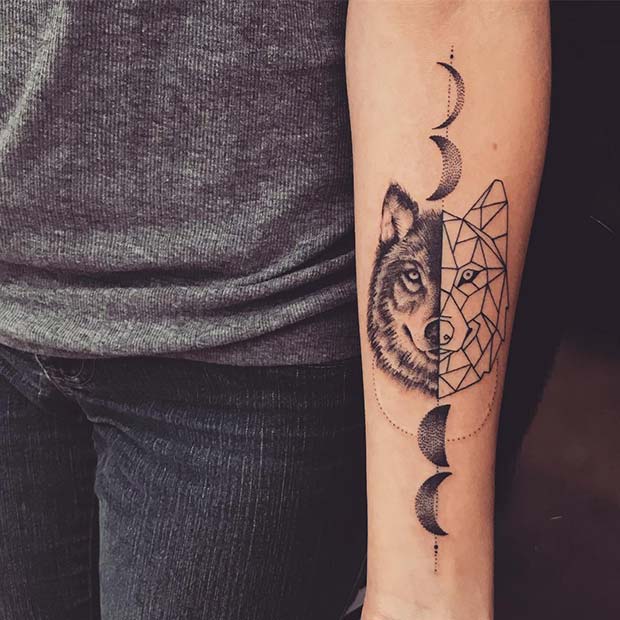 Conception de tatouage de lune et de loup