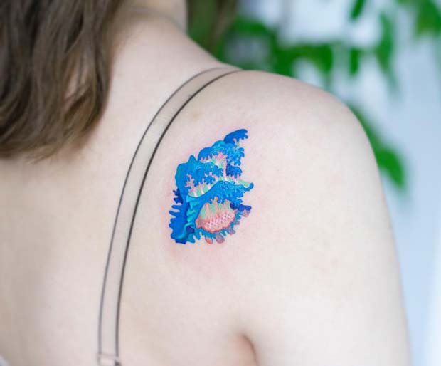 Artistique Vagues Épaule Tatouage