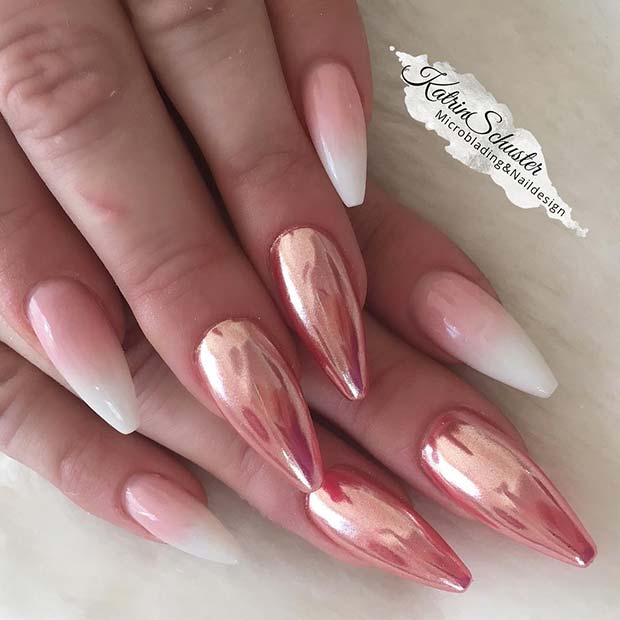 Ongles Français Ombre et Or Rose Chrome