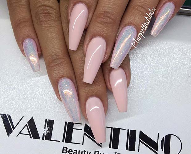Shimmery Nude Coffin Nails