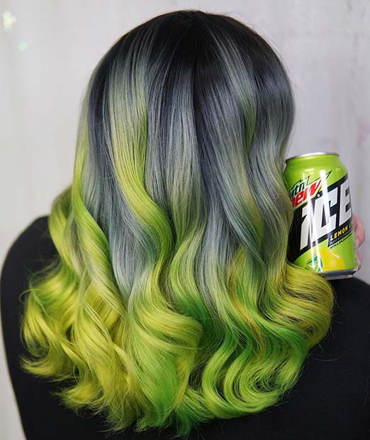 Cheveux vert fluo et gris