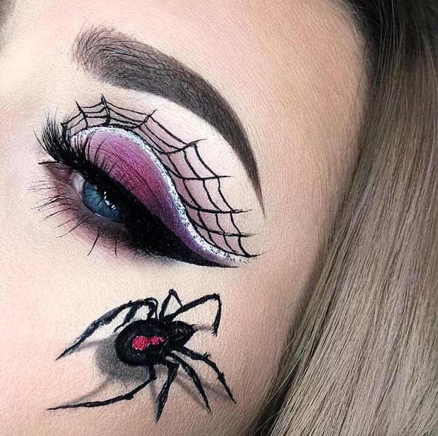 Maquillage toile d'araignée avec une araignée effrayante