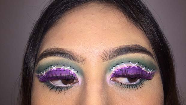 Maquillage pour les yeux d'Halloween inspiré de Frankenstein