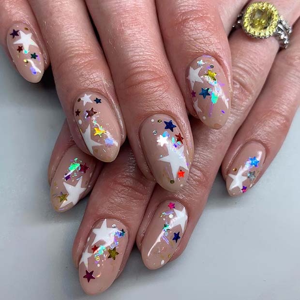 Ongles D'anniversaire À Paillettes Etoile