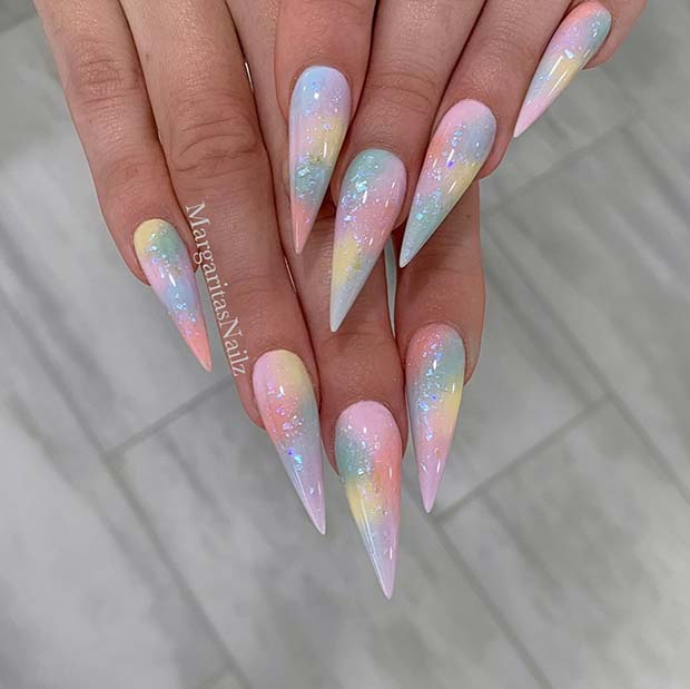 Jolis ongles pastel arc-en-ciel