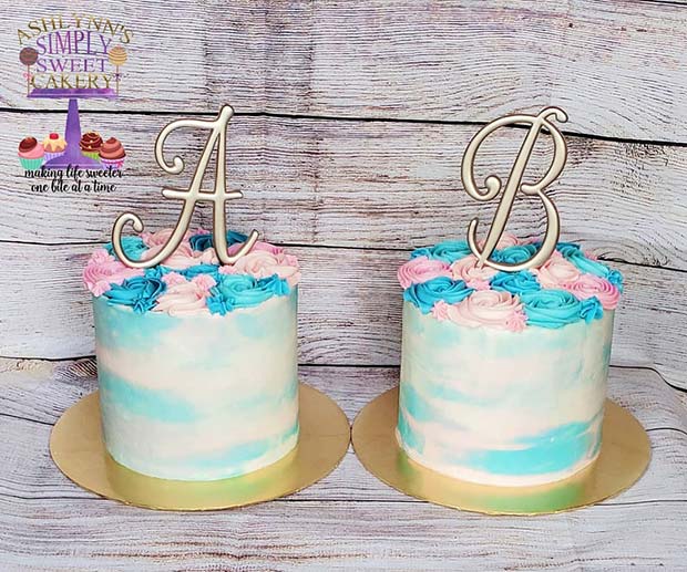 A και B Twin Gender Reveal Cakes