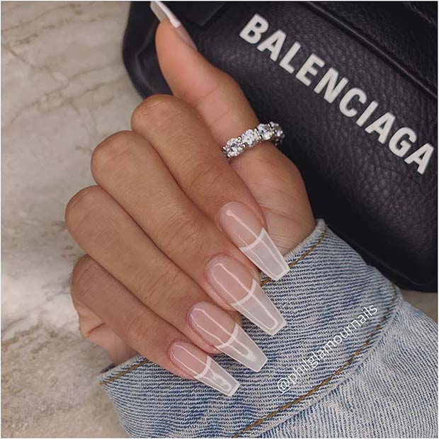 Chic Clear Nails with White Tips