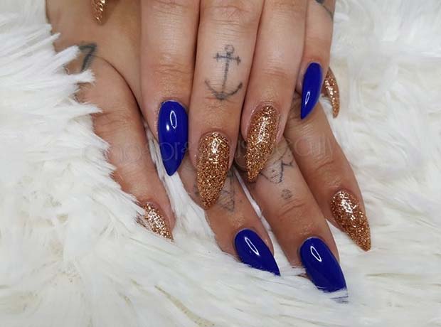 Έντονα μπλε και Glitter Nails για ιδέες σχεδιασμού νυχιών πτώσης