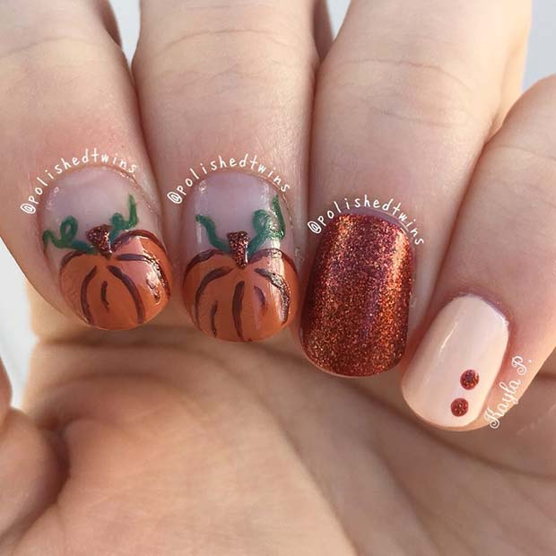 Ongles de citrouille mignons pour l'automne