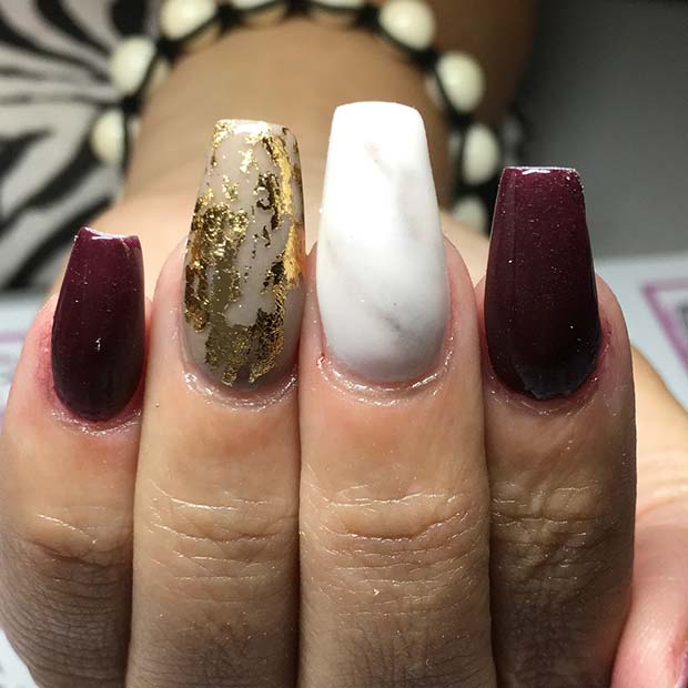 Foil and Marble Nails for Fall Nail Design Ideas