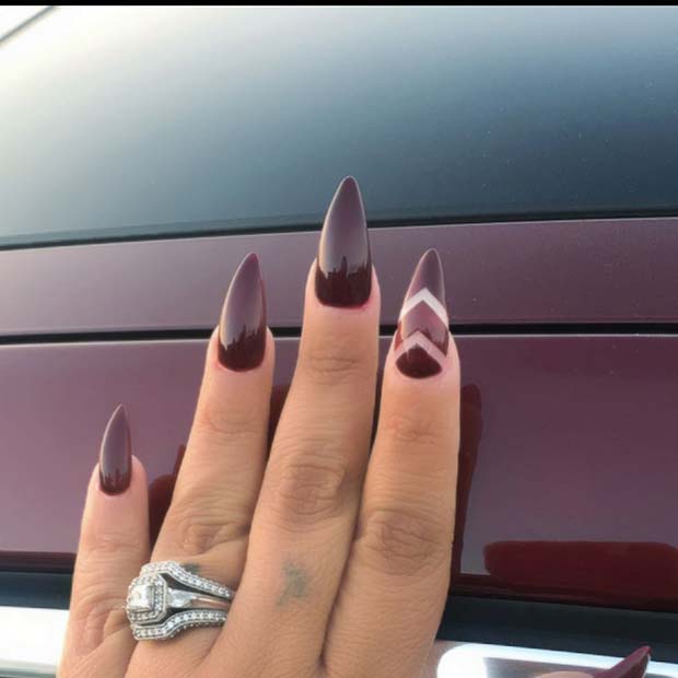 Burgundy Nails with Chevron Accent Nail for Fall Nail Design Ideas