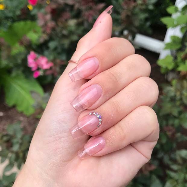 Clear Jelly Nails with Rhinestones