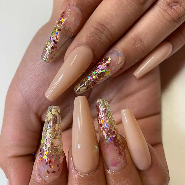 Ongles Nus avec Sparkle et Papillons