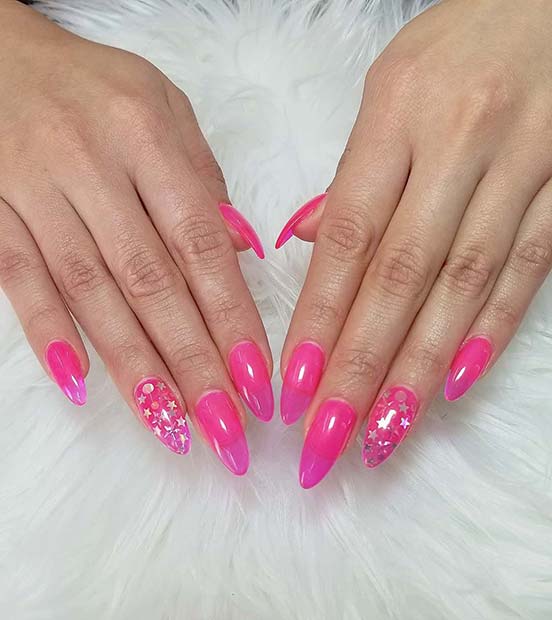 Neon Pink και Star Nails