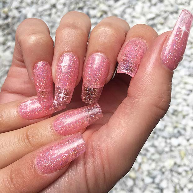 Ongles En Gelée Paillettes Roses