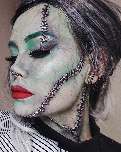Maquillage Frankenstein effrayant pour les femmes