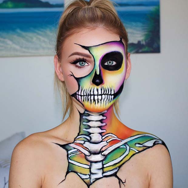 Maquillage squelette coloré pour Halloween