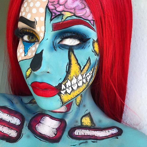 Maquillage Zombie Pop Art lumineux et audacieux