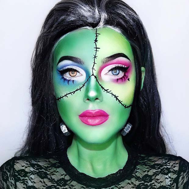 Maquillage mignon et créatif inspiré de Frankenstein