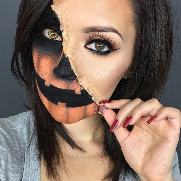 Maquillage Halloween Demi Citrouille