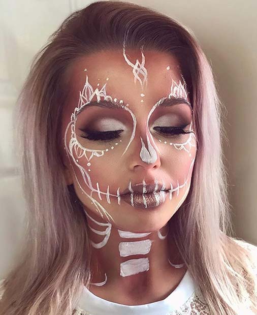 Maquillage Halloween Joli Squelette Blanc