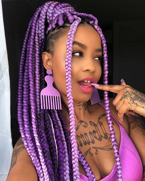 Purple Chunky Box Braids Ponytail