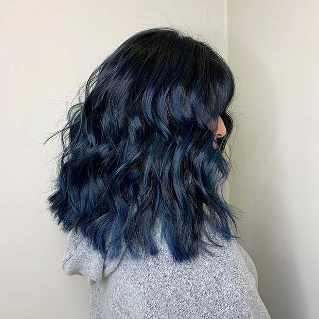 שיער כחול נועז בינוני