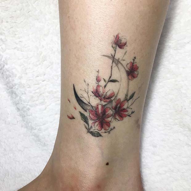 Conception unique de tatouage de fleur et de lune