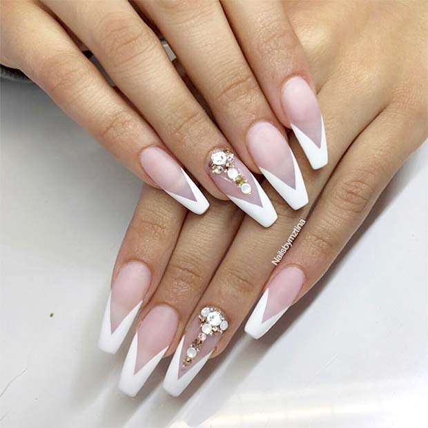 Chic White Tips Coffin Nail Design