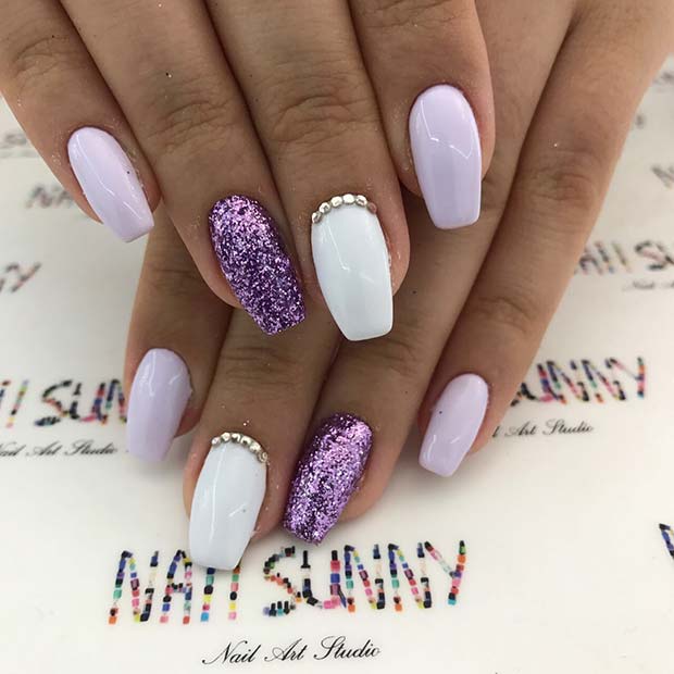 Λαμπερά Μωβ Glitter Nails