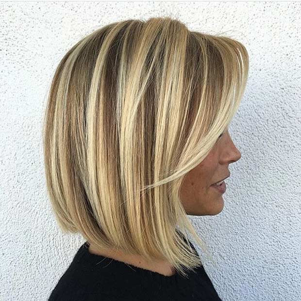 Ξανθιά Balayage Bob Κούρεμα με Side Bangs