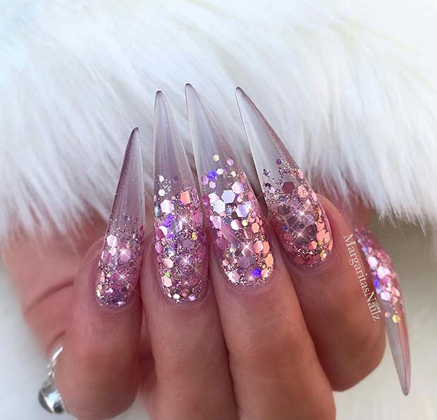Clear Gel Nail Design with Glitter