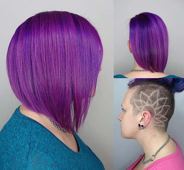 Long Bob violet avec contre-dépouille à motifs