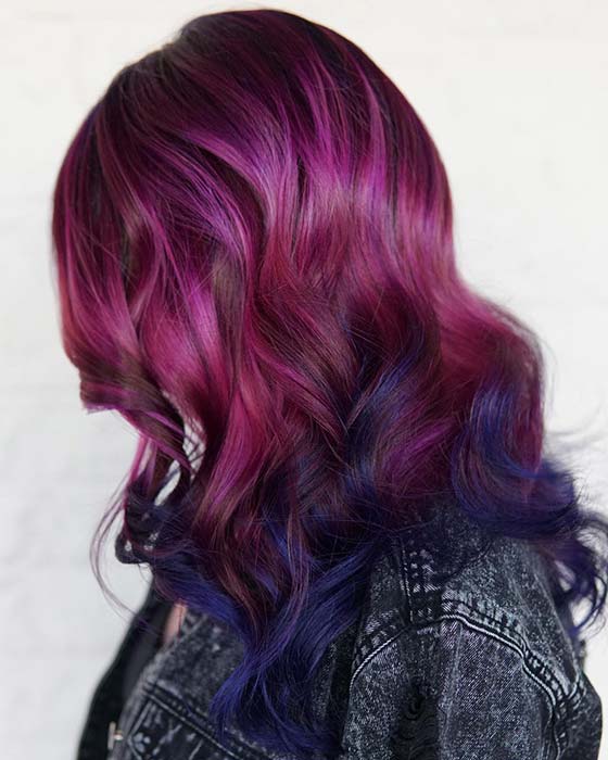 Idée de couleur de cheveux violet, bordeaux à bleu