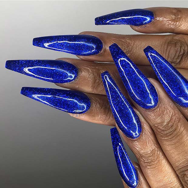 Cool Dark Blue Coffin Nails