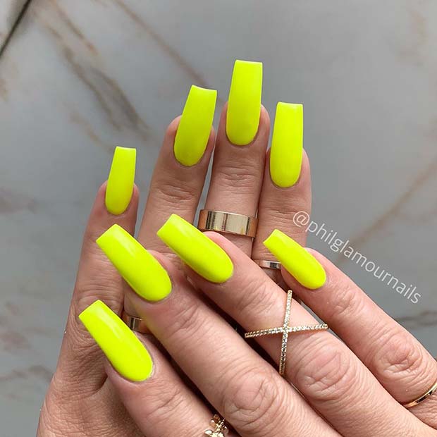 Ongles Acrylique Jaune Fluo