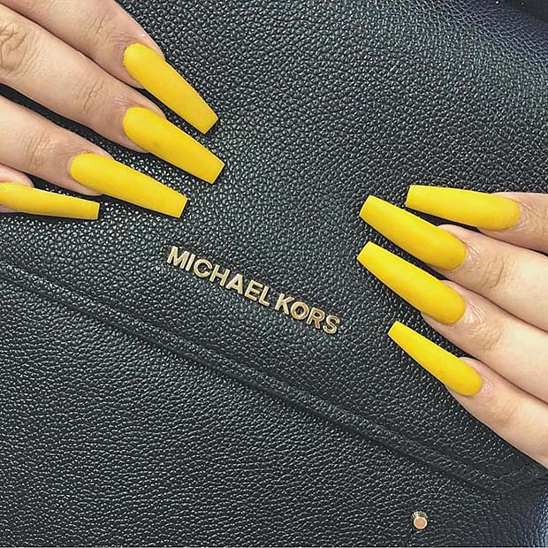 Ongles Acrylique Jaune Mat