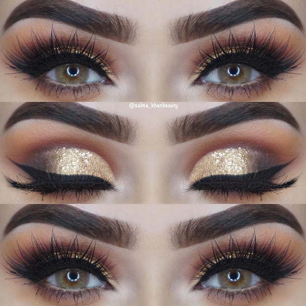 Maquillage pour les yeux or audacieux et scintillant