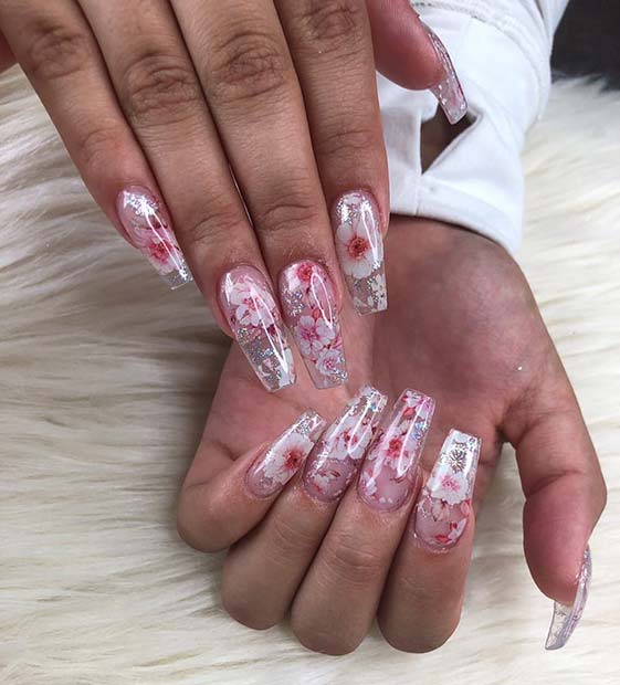 Clear Floral Nail Design