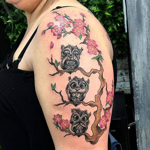 Μοναδικός σχεδιασμός τατουάζ 3 κουκουβάγιων