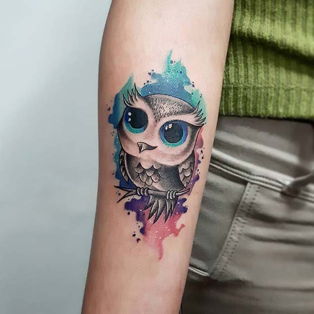 Conception de tatouage de hibou super mignon